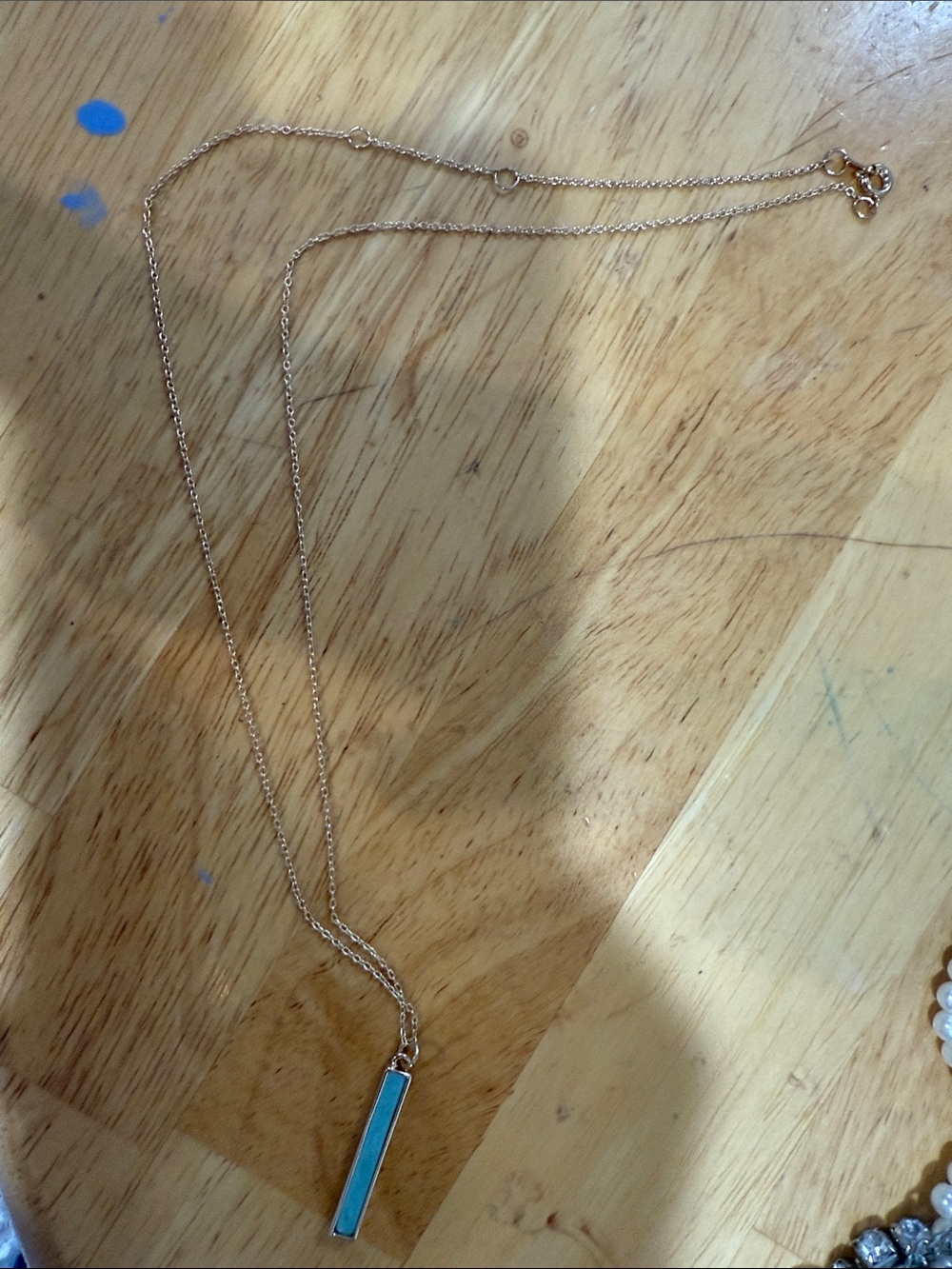 Rose Gold Bar Pendant Necklace with Teal Inlay